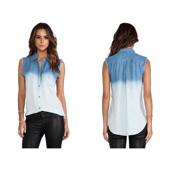 Rails Willa Chambray Ombre Sleeveless Shirt Denim Bleach Size Small - Picture 1 of 7